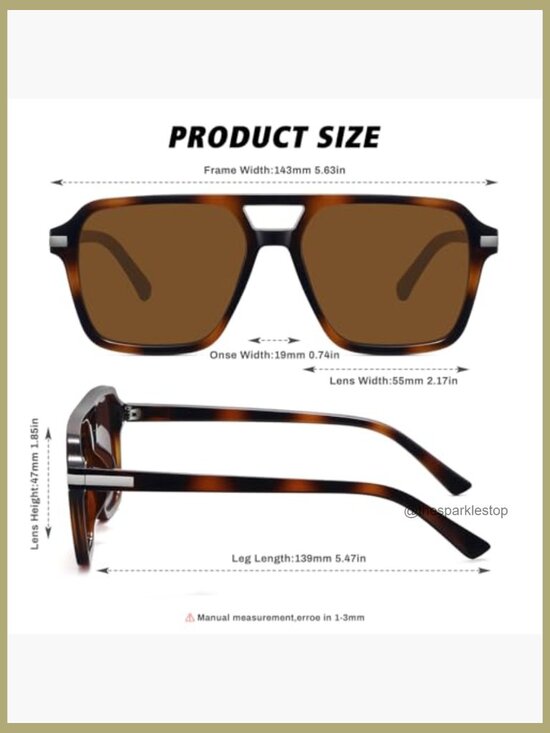 Retro Aviator Sunglasses Square Frame Double Bridge UV400 Protective
